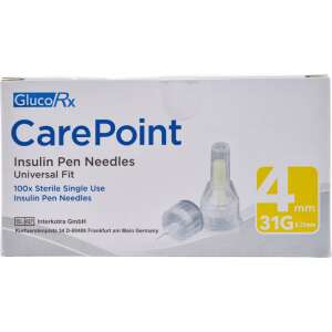 GlucoRx CarePoint Insulin Pen Needles 4mm 31G 100 Pack