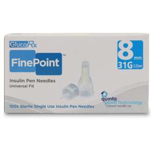 GlucoRx FinePoint Insulin Pen Needles 8mm 31G 100 Pack