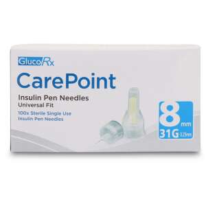 GlucoRx CarePoint Insulin Pen Needles 8mm 31G 100 Pack