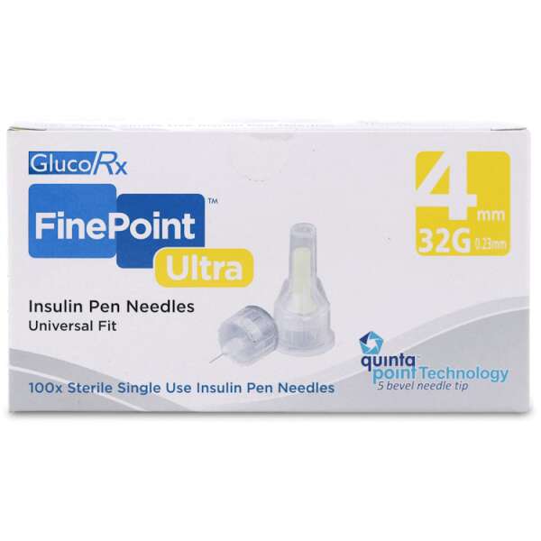 GlucoRx FinePoint Ultra 32G 4mm 100 Pack