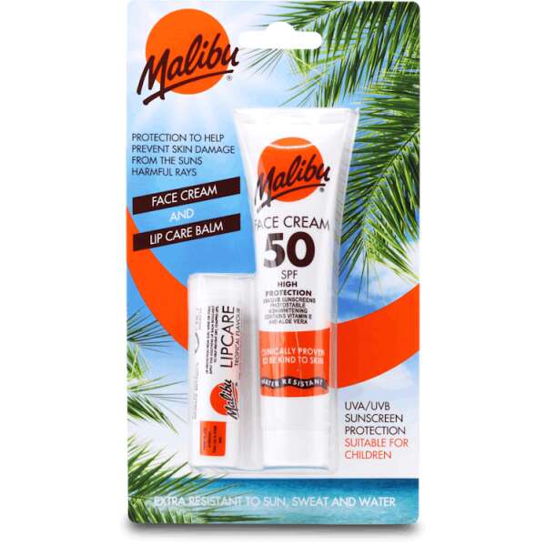 Malibu Face Cream Spf 50 40ml & Lip Balm Spf 30 Twin Pack