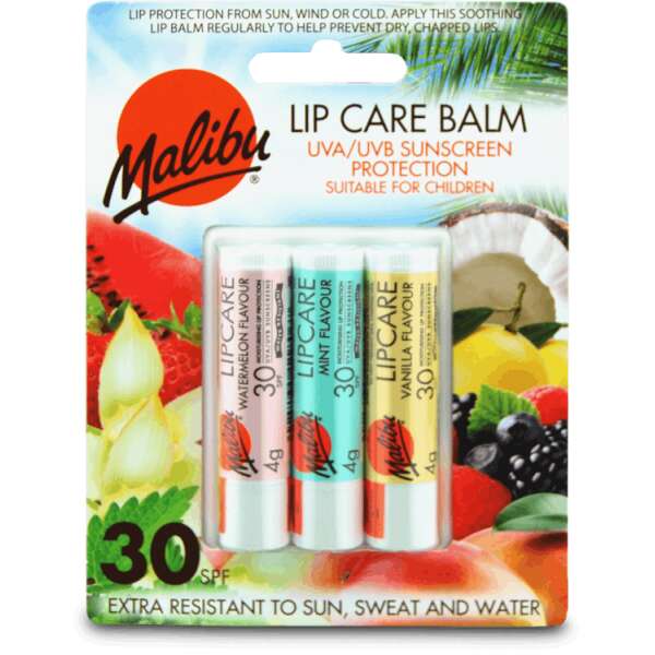 Malibu 3 Pack Lip Balm (Watermelon/Mint/Vanilla) SPF30