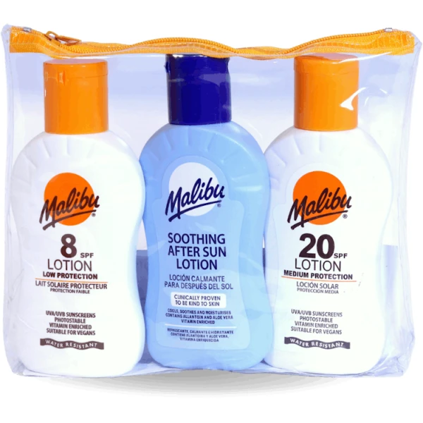 Malibu Travel Set Sun Lotion SPF 20, SPF 15, & After Sun 100ml