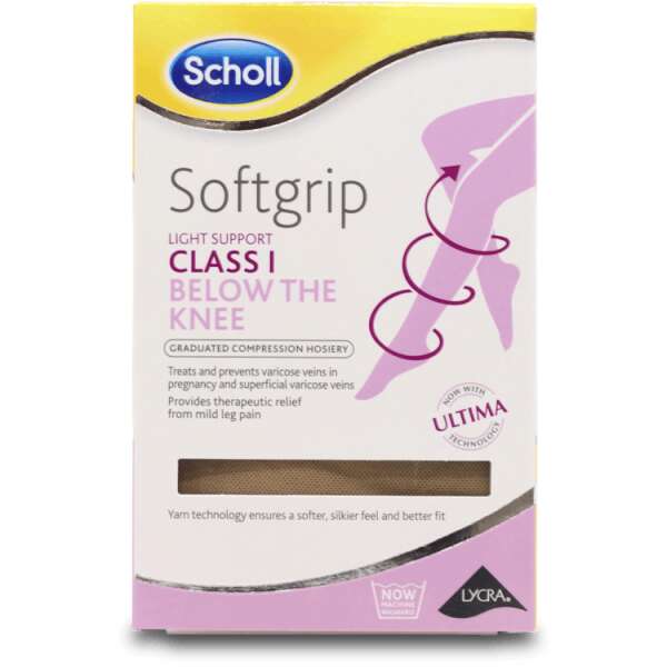 Scholl Softgrip C1 Below The Knee Compression Hosiery Large Open Toe Natural