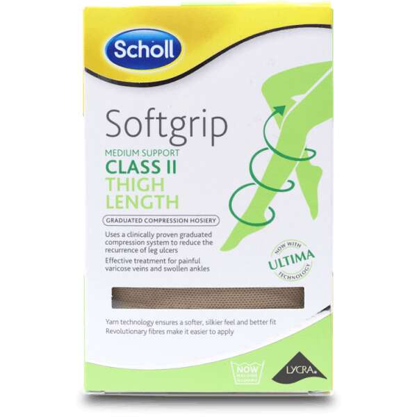 Scholl Softgrip C2 Thigh Length Compression Hosiery Large Natural