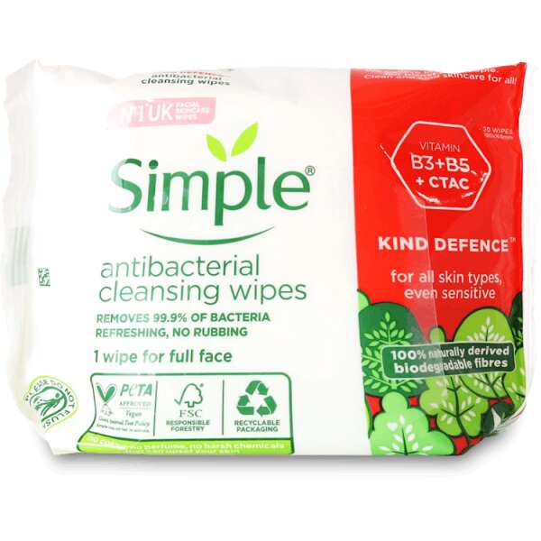 Simple Anti-Bacteria Cleansing Wipes 20 pack