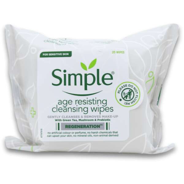 Simple Age Resisting Cleasing Wipes 25 Pack