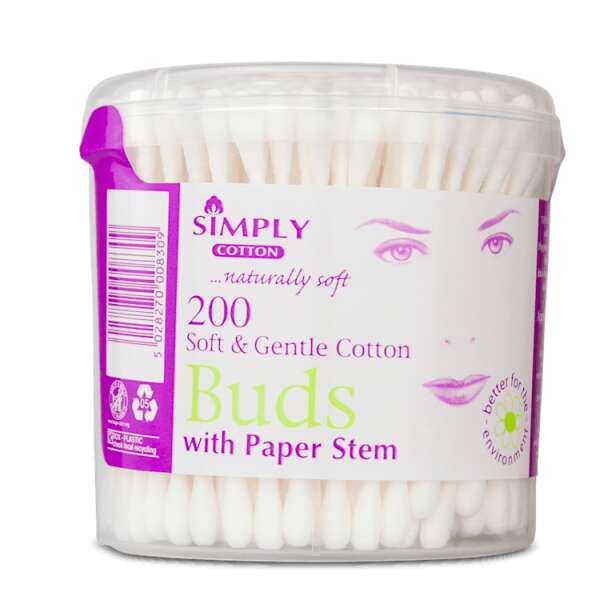 Simply Cotton Buds with Paper Stem 200 Pack